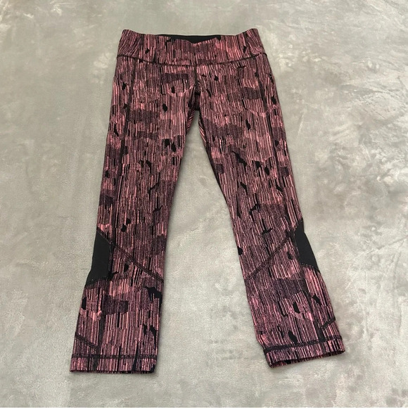 Lululemon Pace Rival Crop Leggings Down Pour Electric Coral Black 27027 - Picture 3 of 7